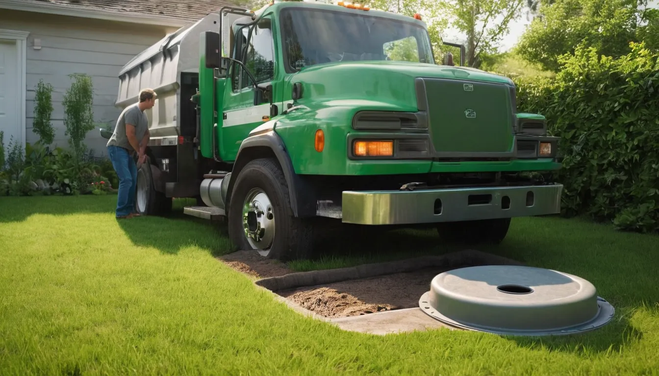 A provider checking a septic tank access lid in a backyard in the Rockwall area